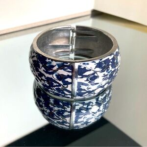 Silver blue and white bangle bracelet